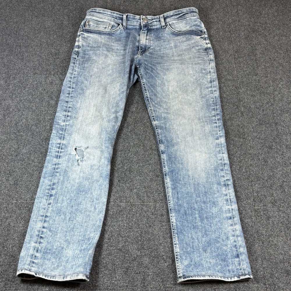 Outpost Makers Jeans Mens Slim Straight Medium Wash Zipper‎ Distressed 34x32